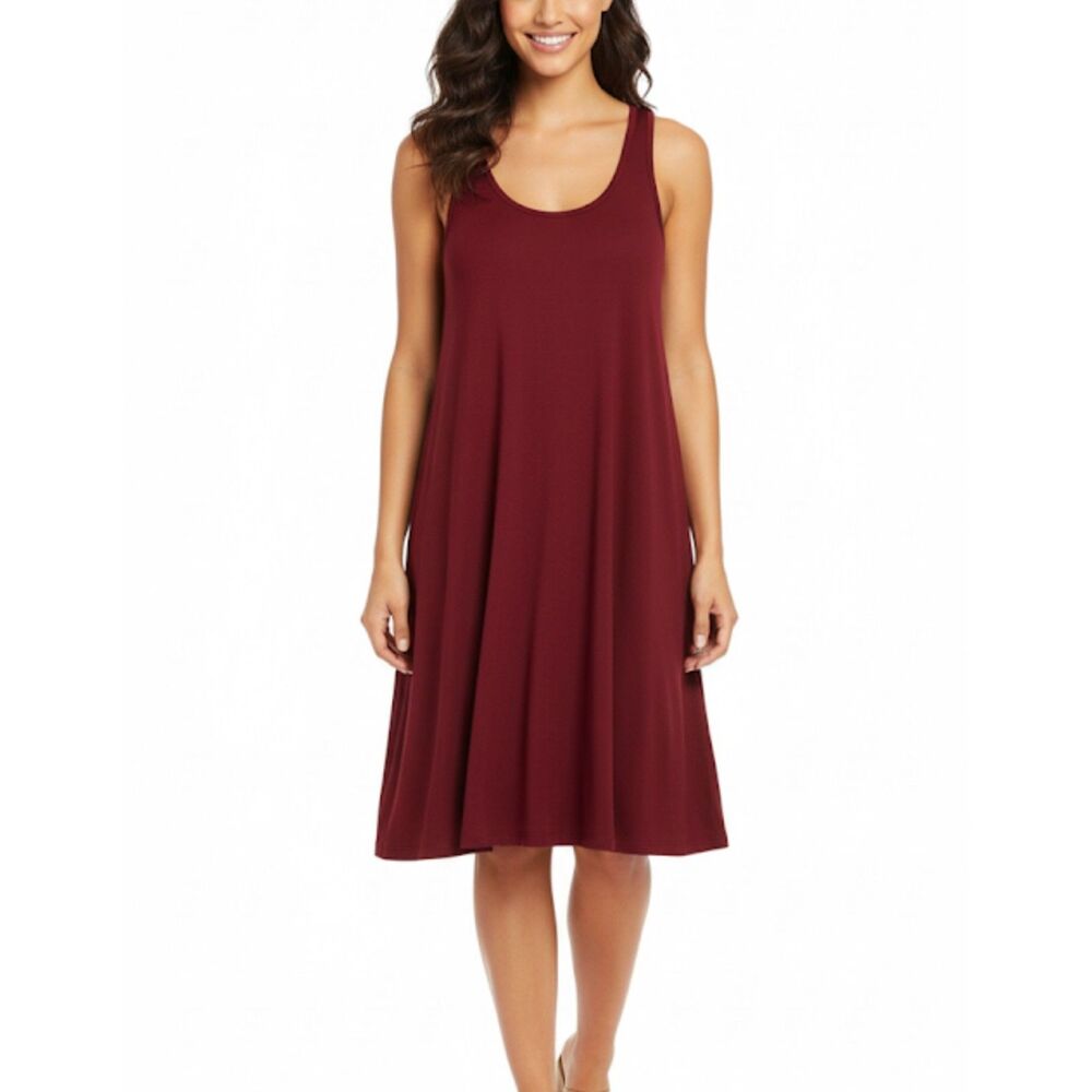 Leith Women's Burgundy Sleeveless Swing A-Line Knee Length Dress Size M